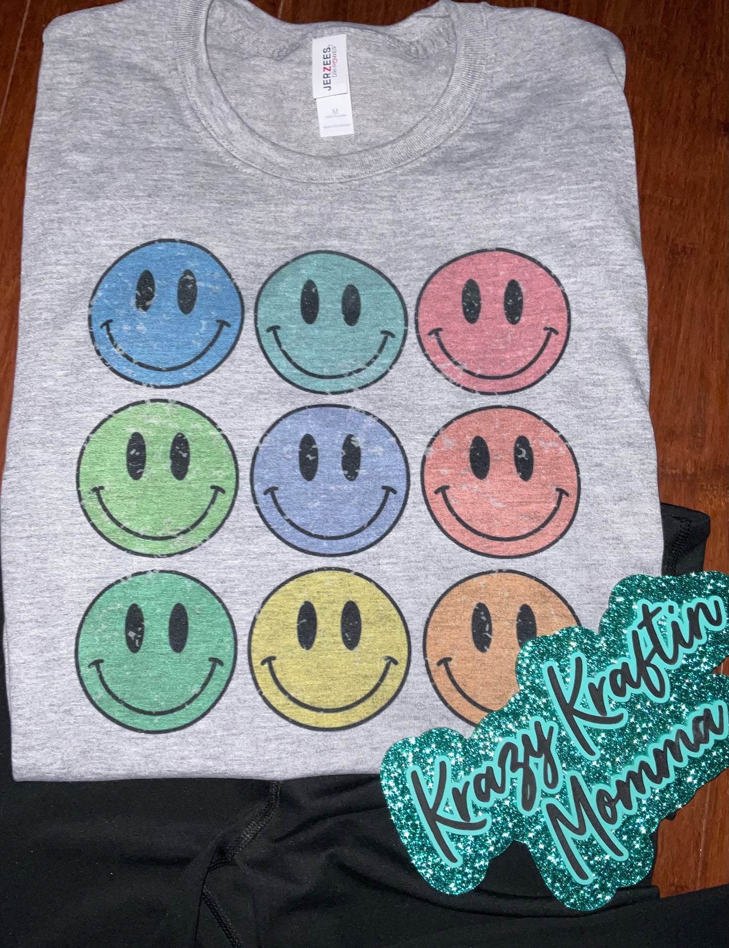 Colorful Distressed Smiley Face Tee