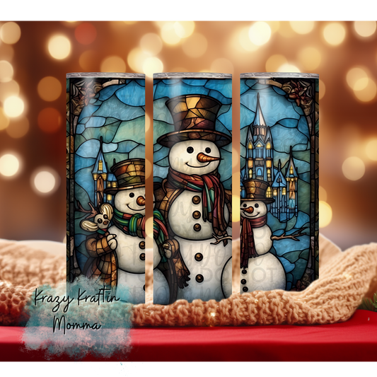 Stained Glass Snowman Family Tumbler