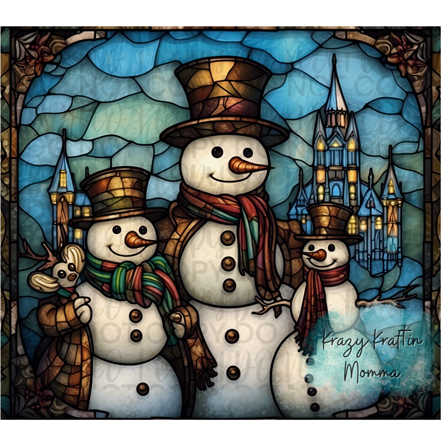 Stained Glass Snowman Family Tumbler