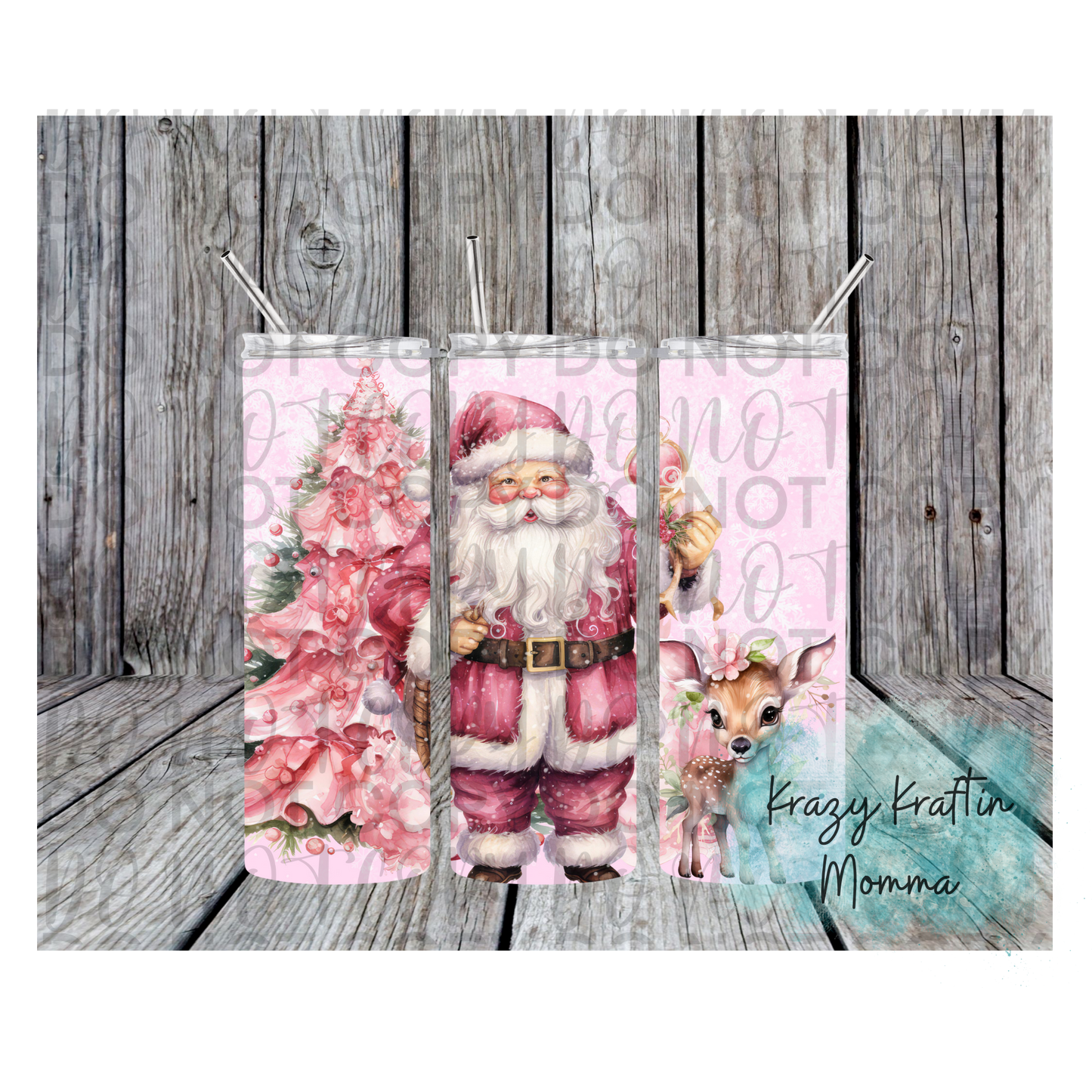 Pink Santa with Deer Tumbler