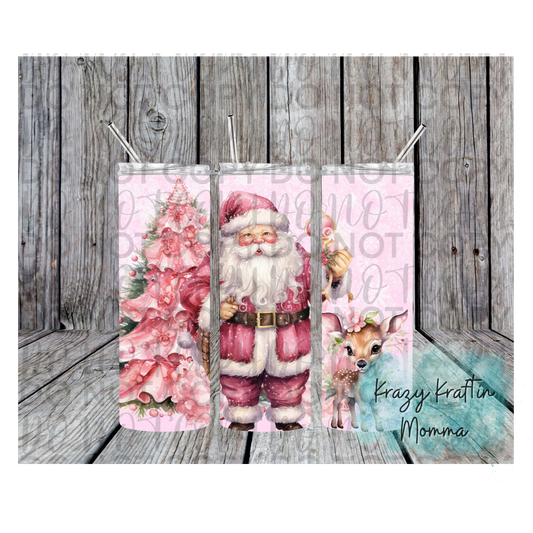 Pink Santa with Deer Tumbler