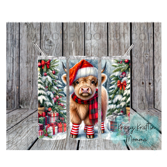 Christmas Highland Cow with Socks Tumbler