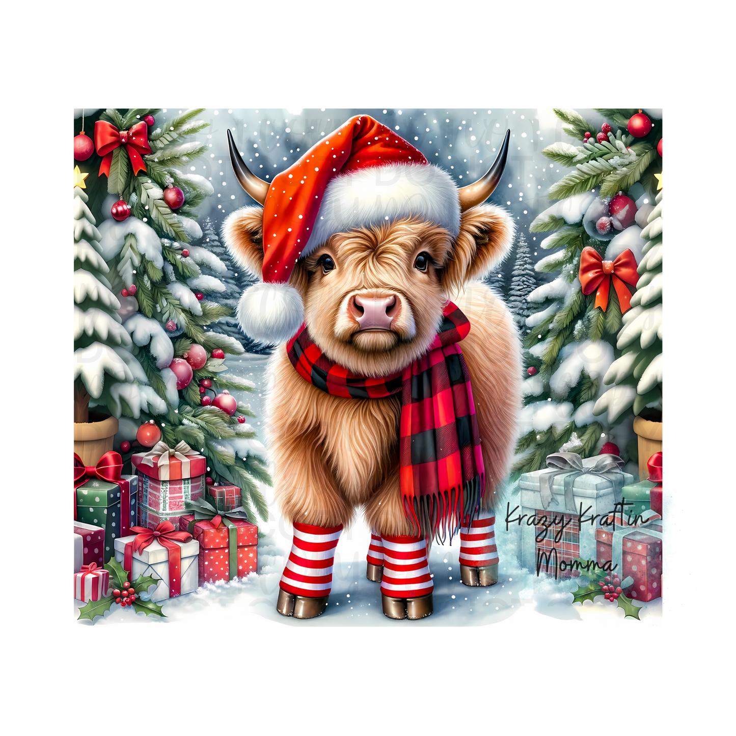 Christmas Highland Cow with Socks Tumbler