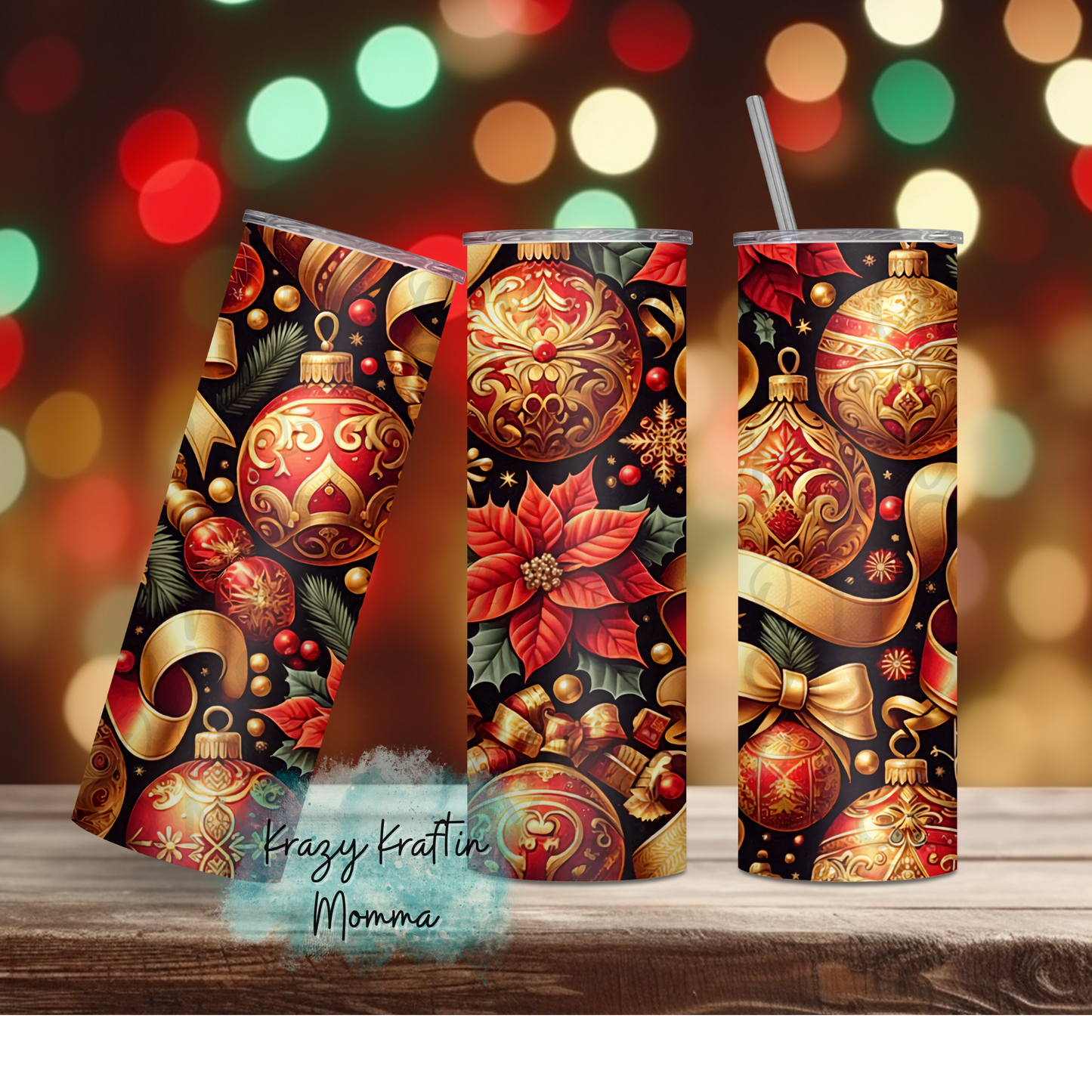 Elegant Ornaments & Poinsettias Tumbler