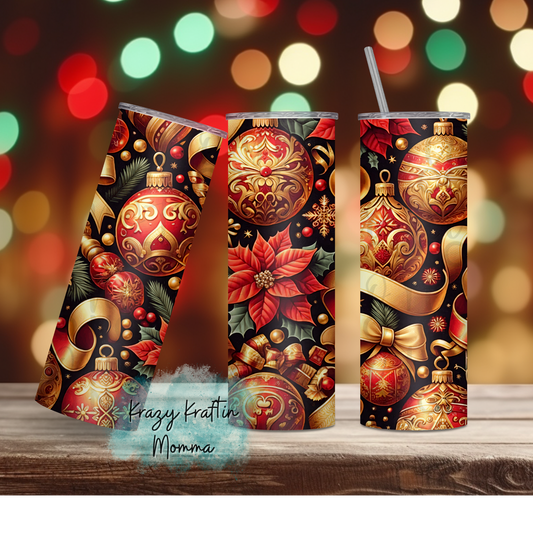 Elegant Ornaments & Poinsettias Tumbler