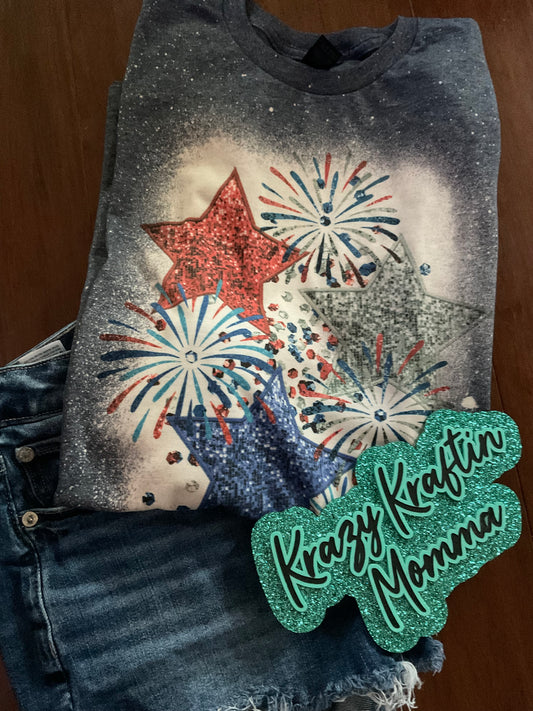 Stars and Fireworks Bleached Tee