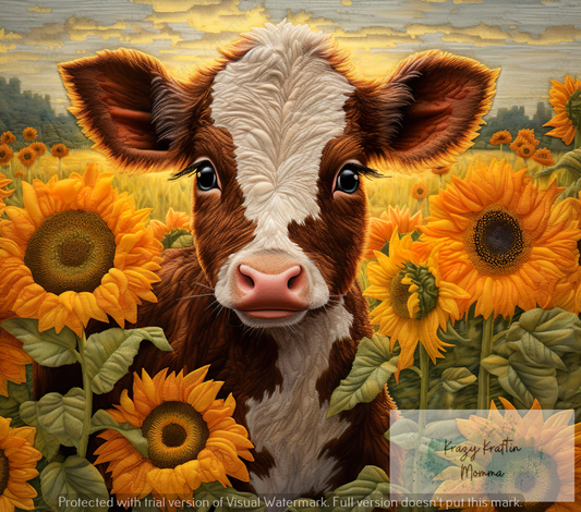 3D Cow with Sunflowers