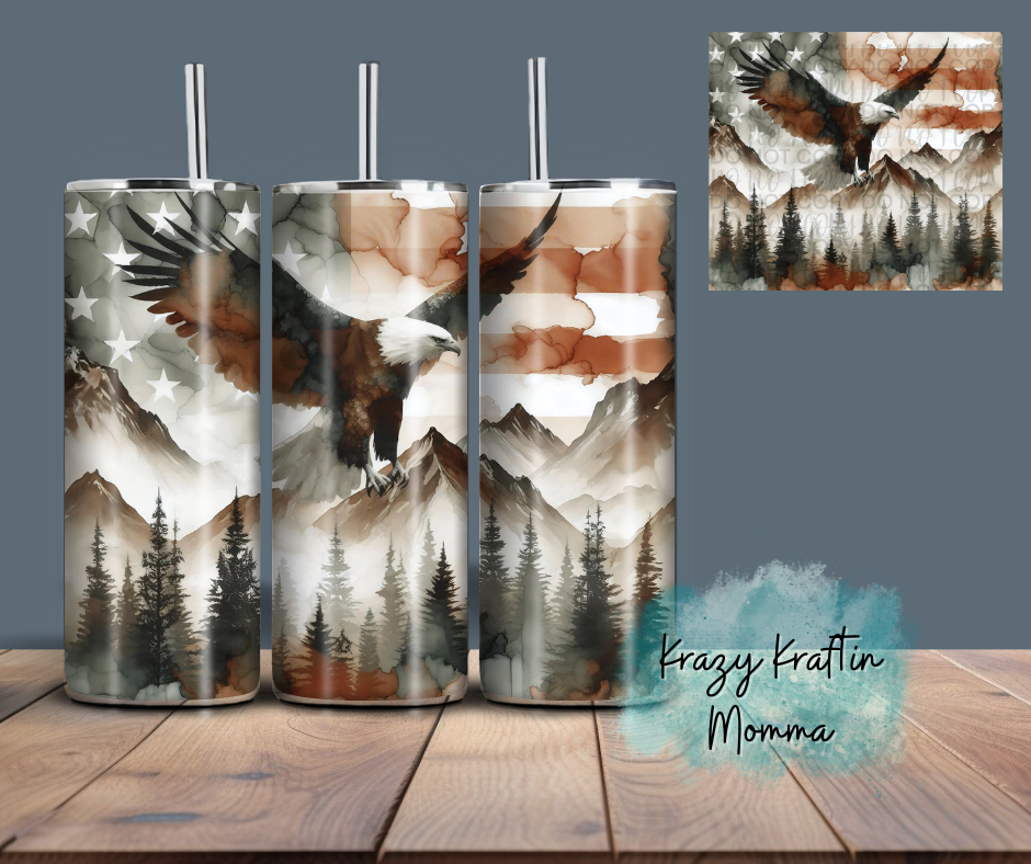 Watercolor American Flag Eagle Tumbler