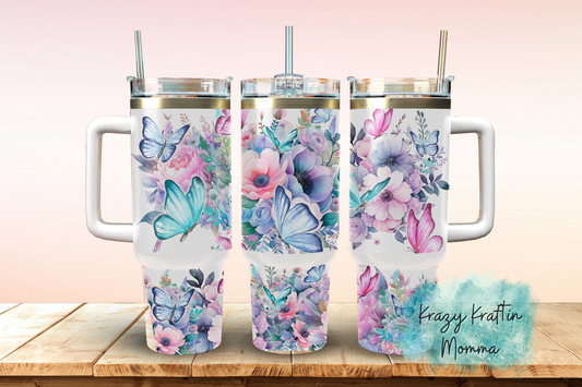 40oz Shimmer Floral Butterfly Tumbler