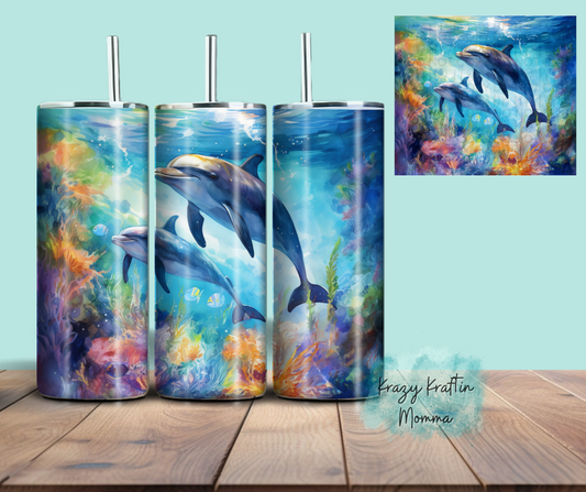 Watercolor Dolphins Tumbler