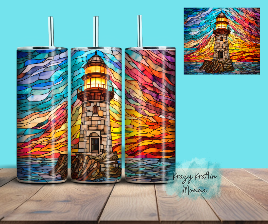 Stained Glass Light House Tumbler