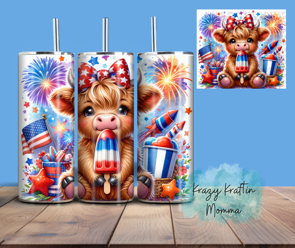 4th of July Popsicle Highland Cow Tumbler