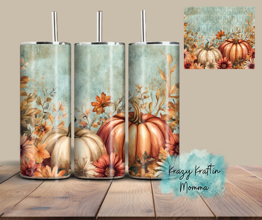 Sage Green Fall Floral Pumpkin Tumbler