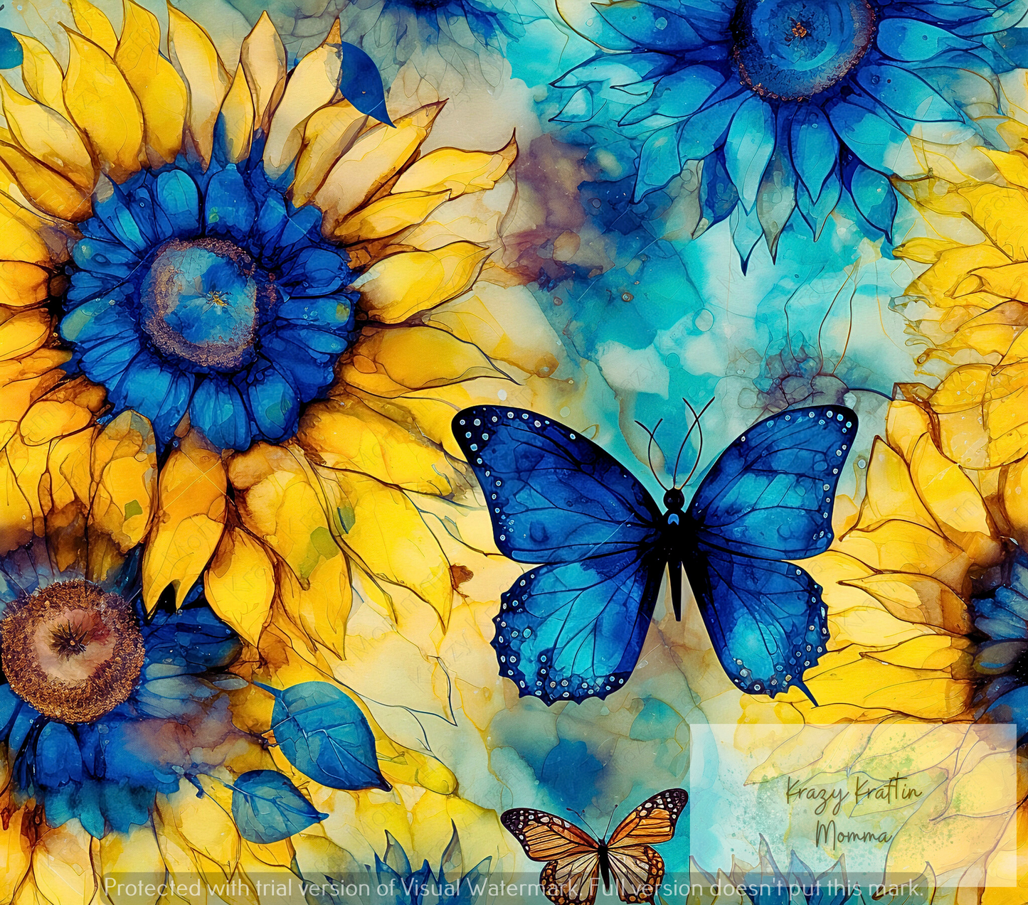 Blue Sunflower Alcohol Ink Tumbler