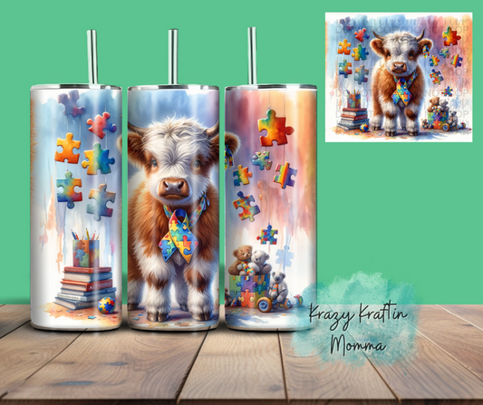 Autism Awareness Highland Cow Tumbler