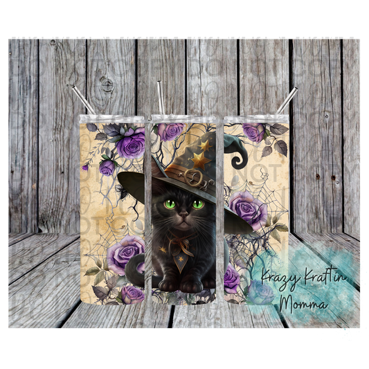 Black Cat with Witch Hat Tumbler