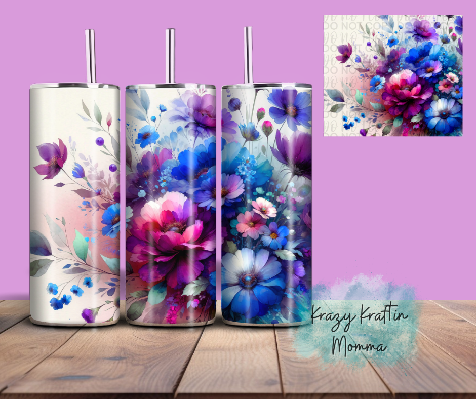 Purple and Blue Floral Tumbler