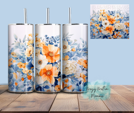 Blue Watercolor Floral Tumbler