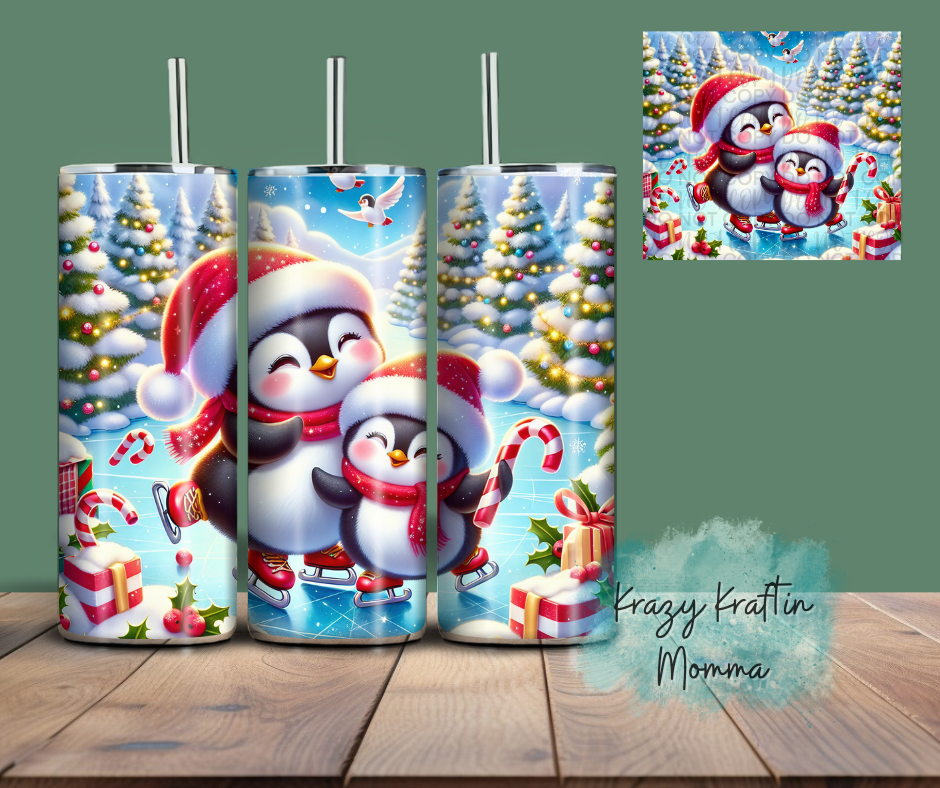 Christmas Skating Penguins Tumbler