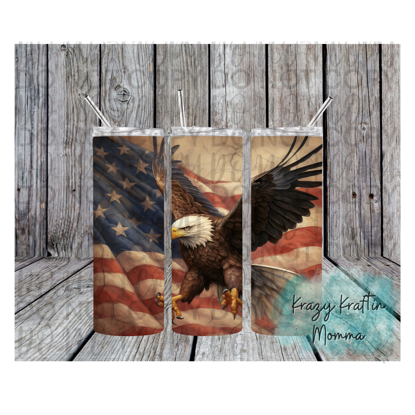 Distressed Eagle with Flag Tumbler