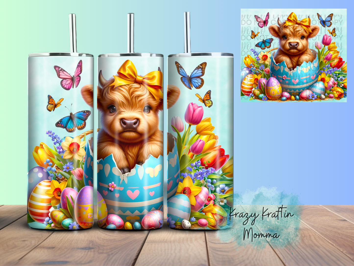 Easter Highland Cow in Egg Tumbler