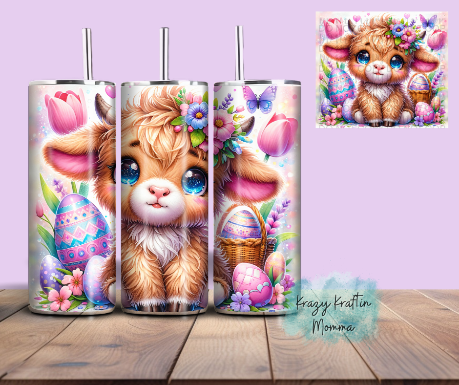 Easter Tulip Highland Cow Tumbler