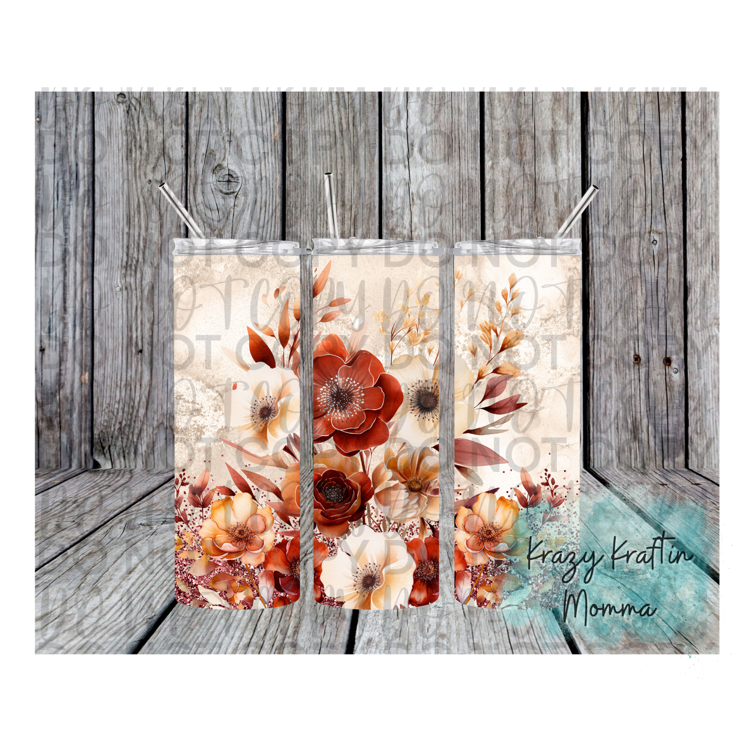 Fall Floral Glitter Tumbler