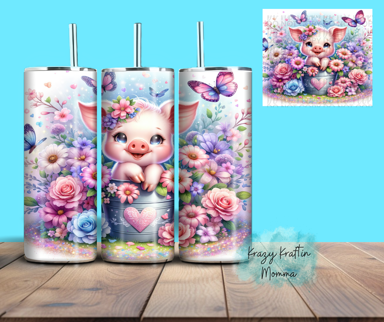 Floral Pig in Bucket Tumbler