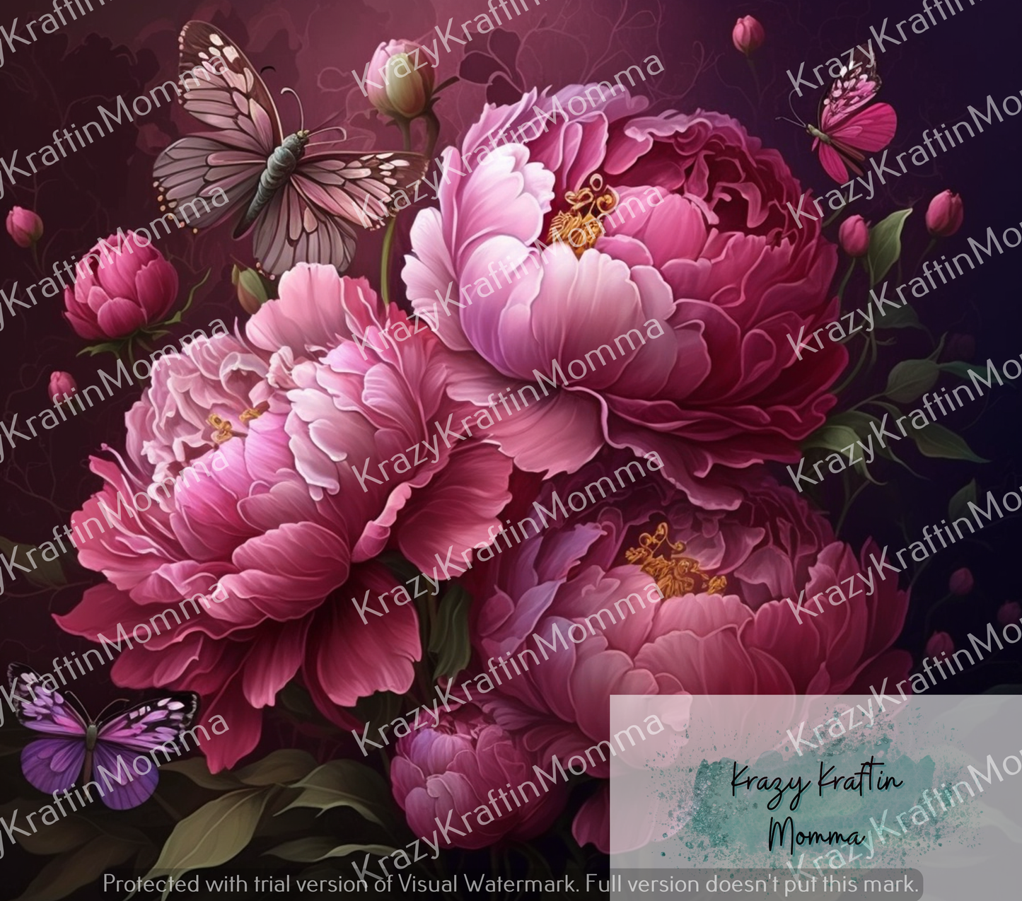 3D Pink and Purple Peonies