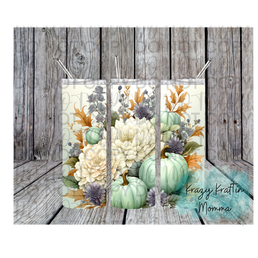 Pastel Fall Floral with Pumpkins Tumbler