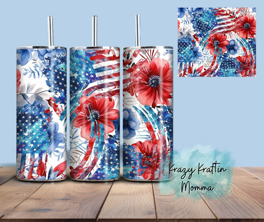 Patriotic Floral Tumbler