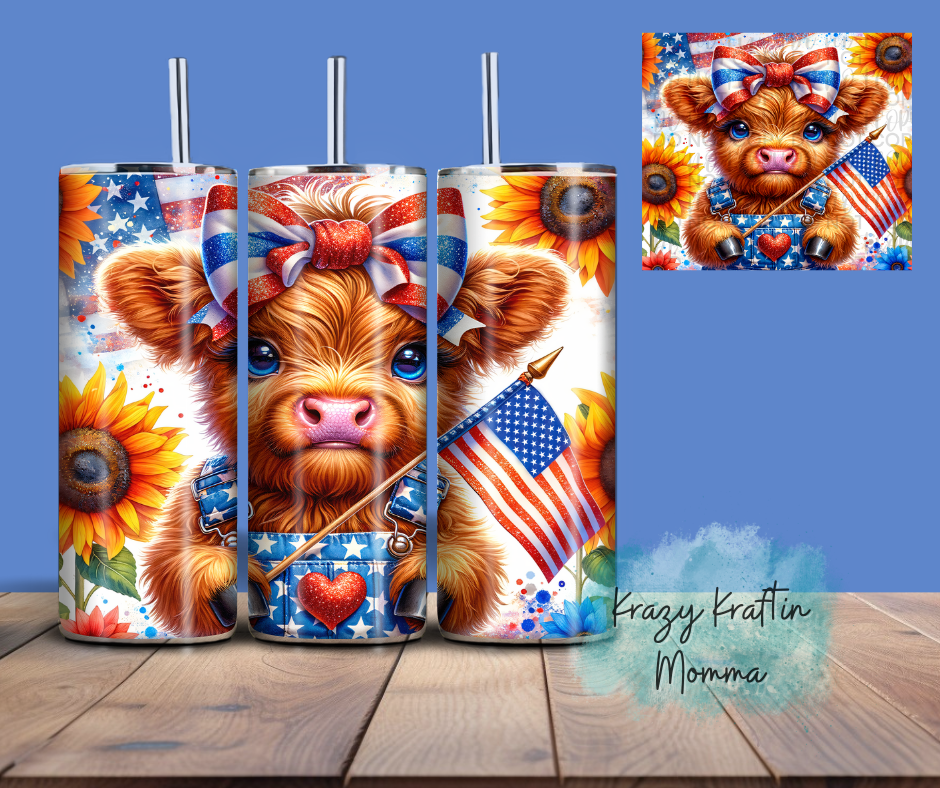 Patriotic Highland Cow Tumbler