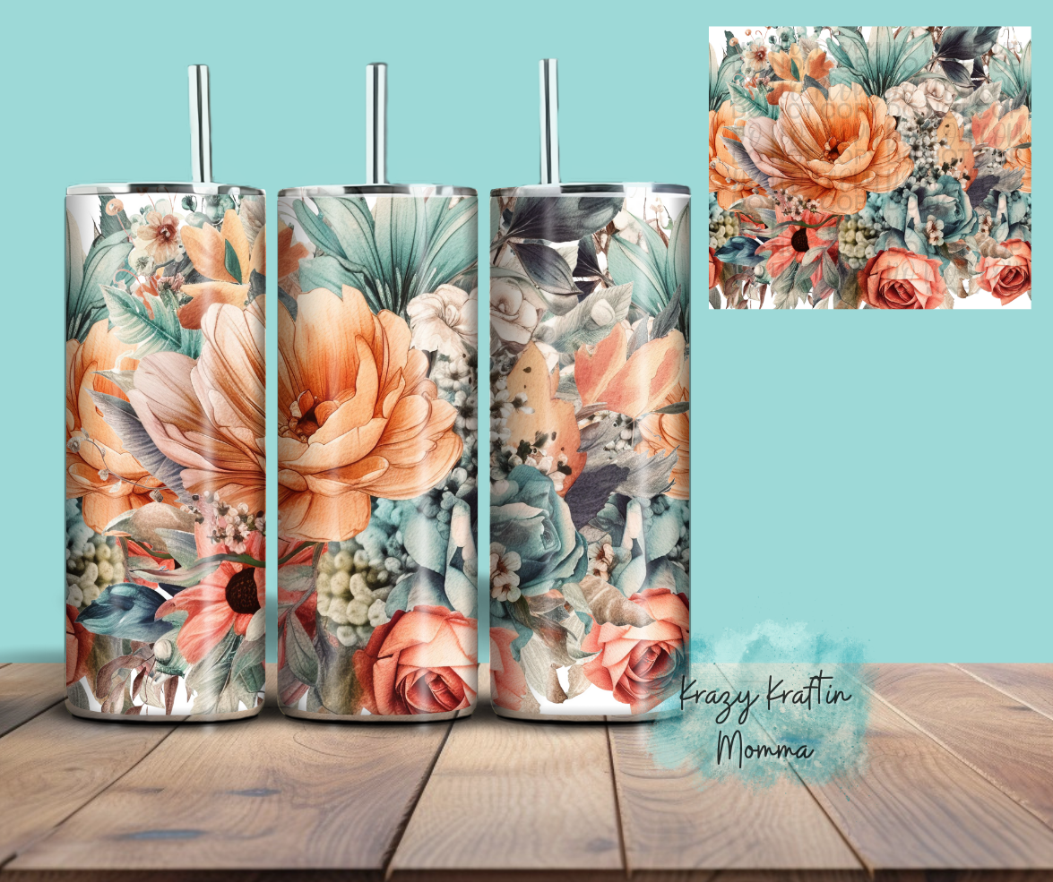 Peach Boho Floral Tumbler