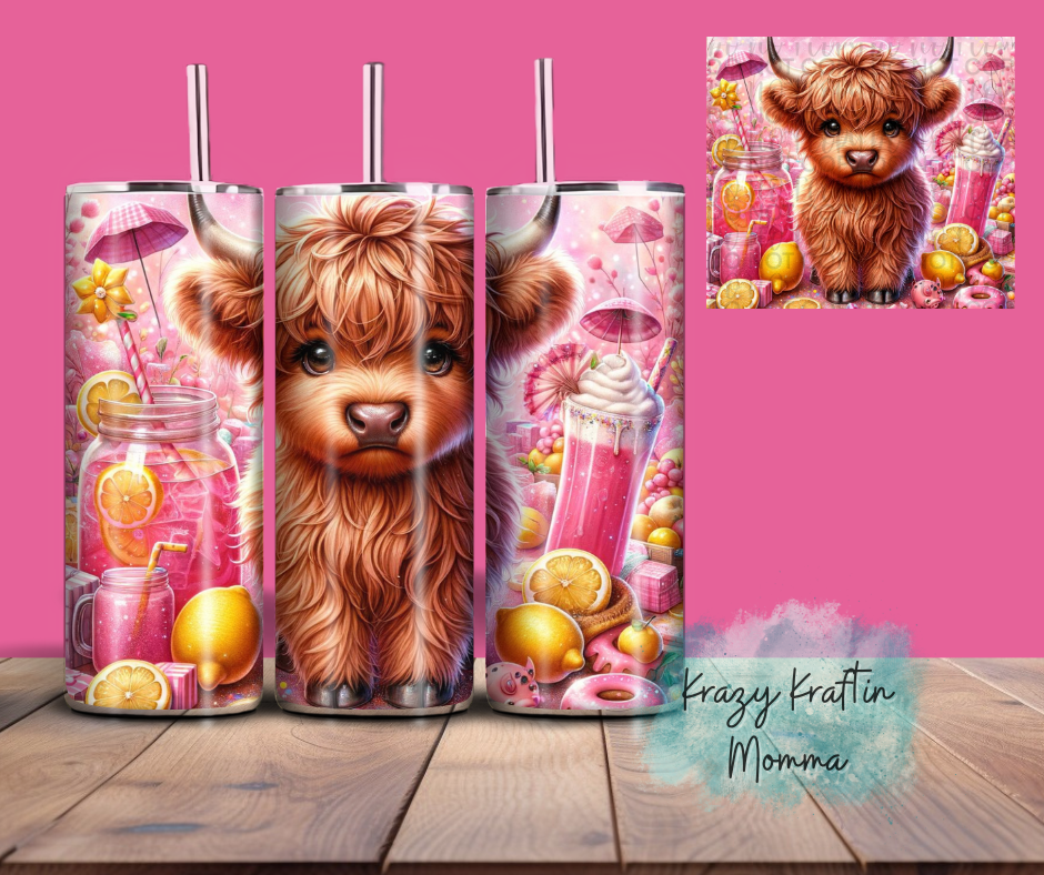 Pink Lemonade Highland Cow Tumbler