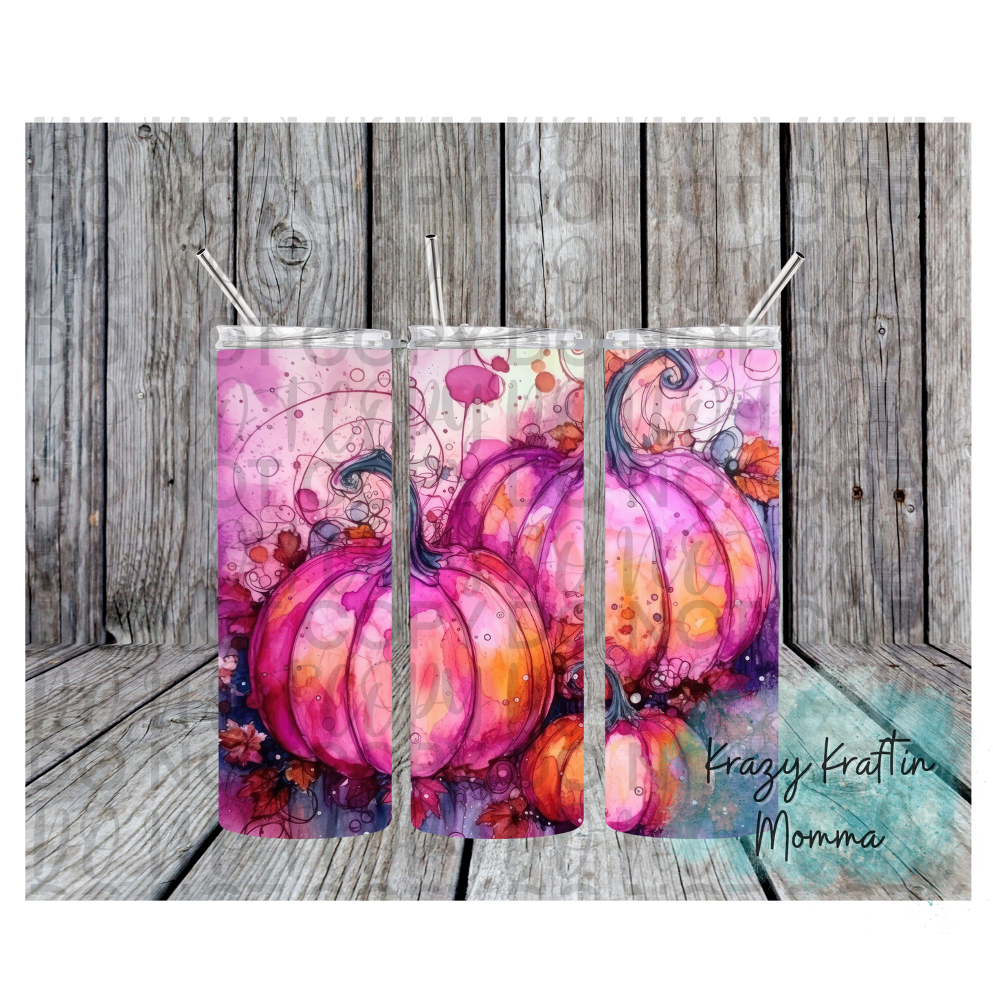 Pink Alcohol Ink Pumpkin Tumbler