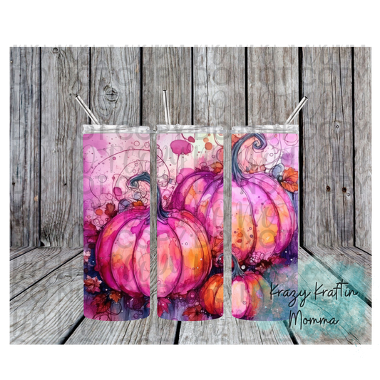 Pink Alcohol Ink Pumpkin Tumbler