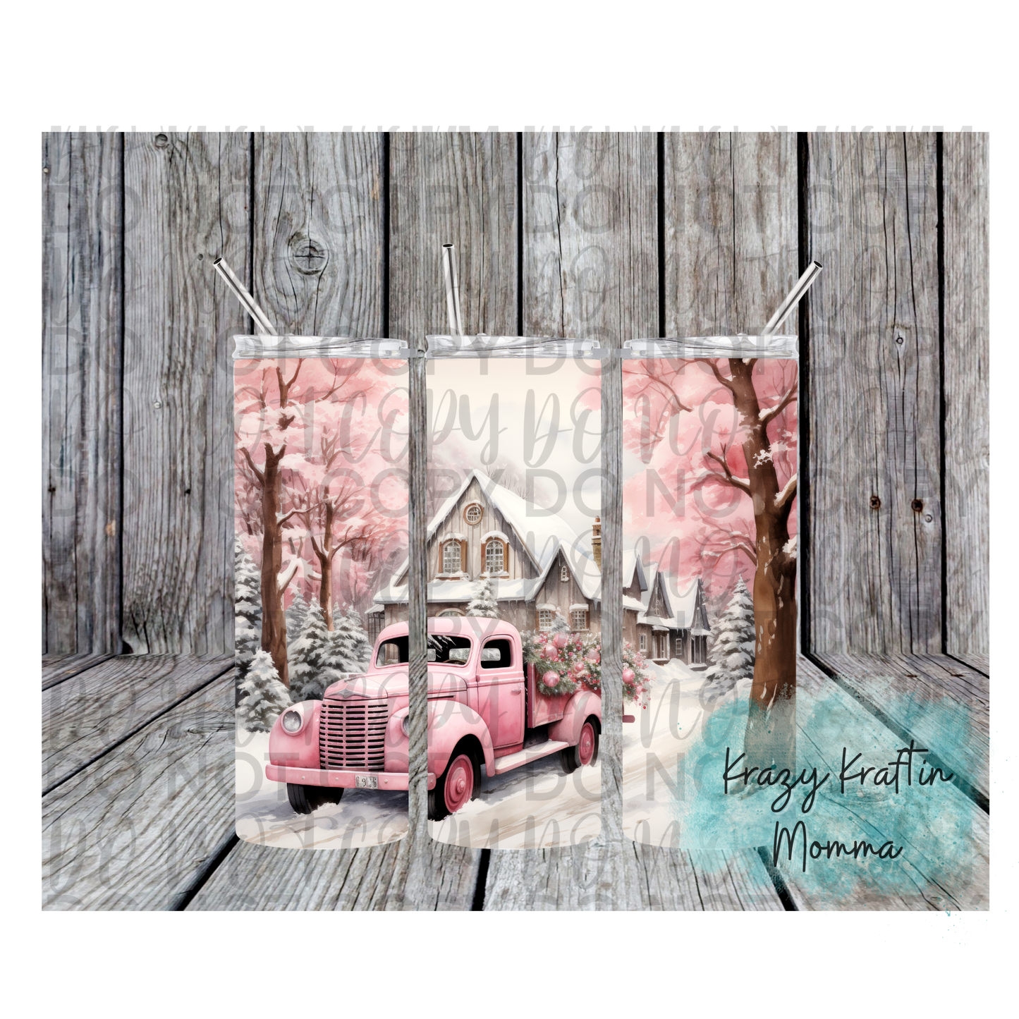 Pink Winter Truck Tumbler