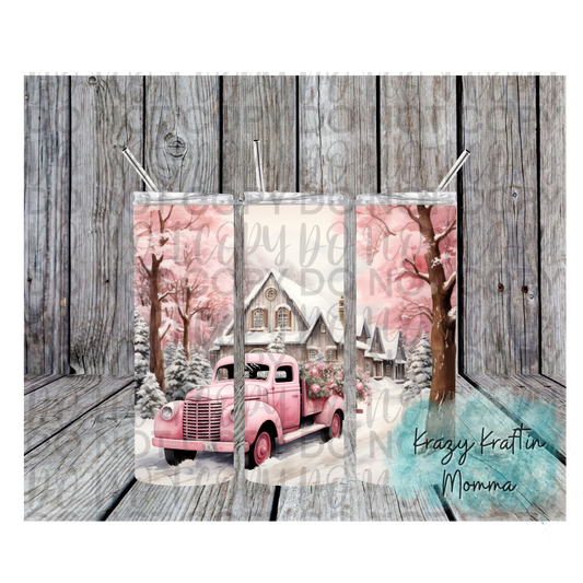 Pink Winter Truck Tumbler