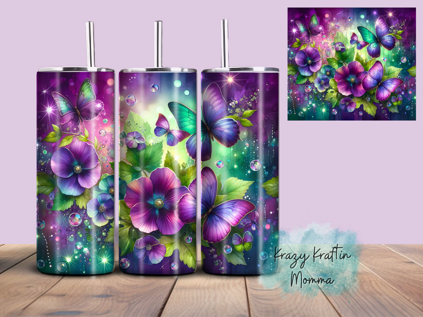 Purple and Green Butterfly Tumbler