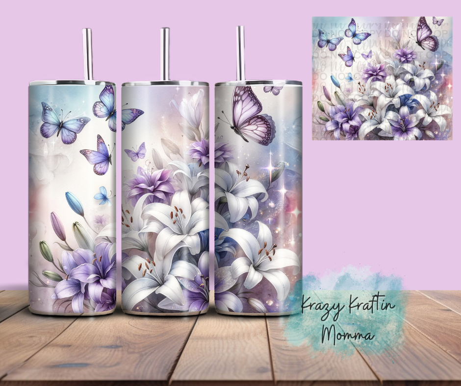 Purple and White Lilly Tumbler