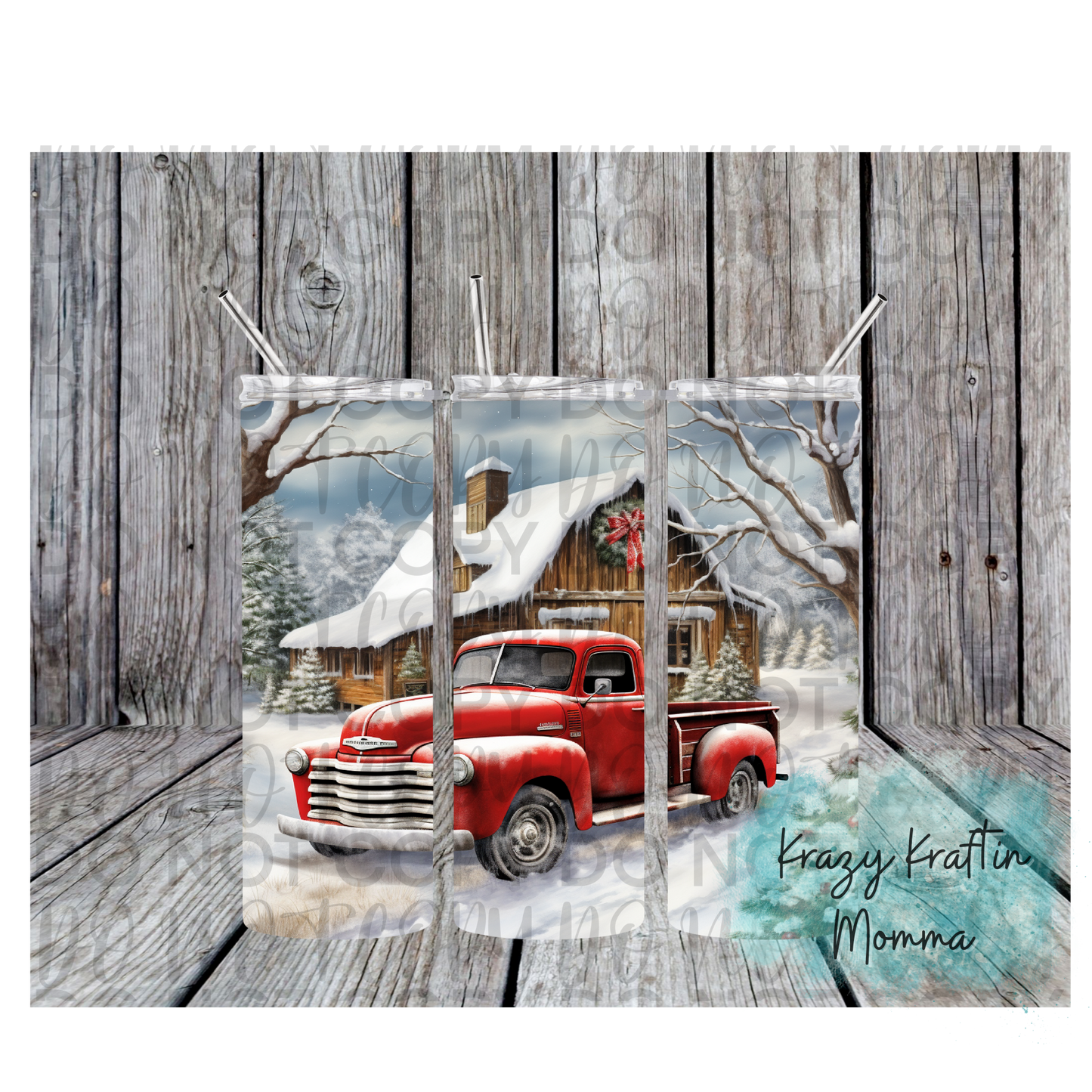 Snowy Red Truck & Barn Tumbler