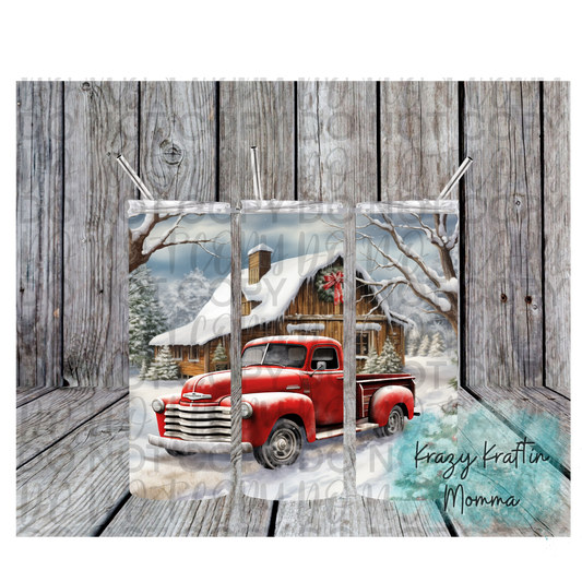 Snowy Red Truck & Barn Tumbler