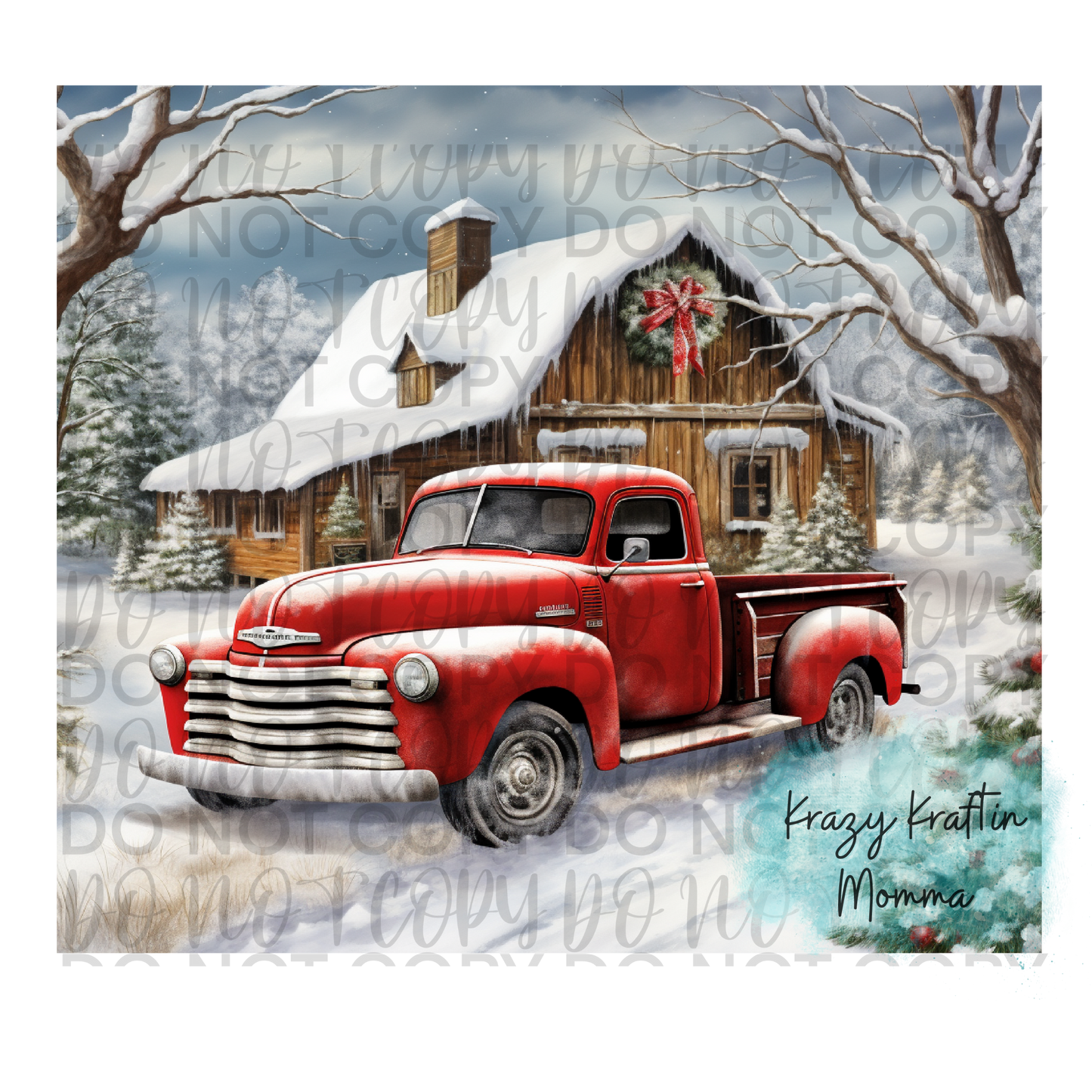 Snowy Red Truck & Barn Tumbler