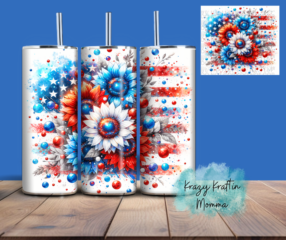 Red White and Blue Sunflower Tumbler