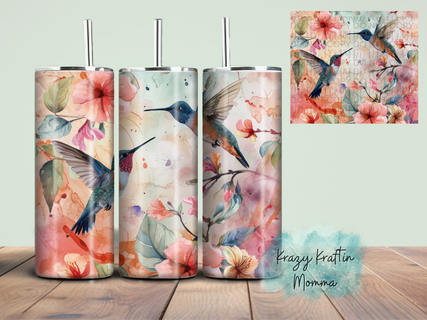 Spring Floral Hummingbird Tumbler