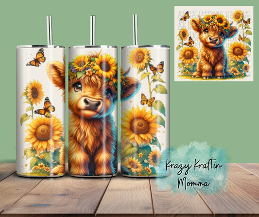 Sunflower Highland Cow Tumbler