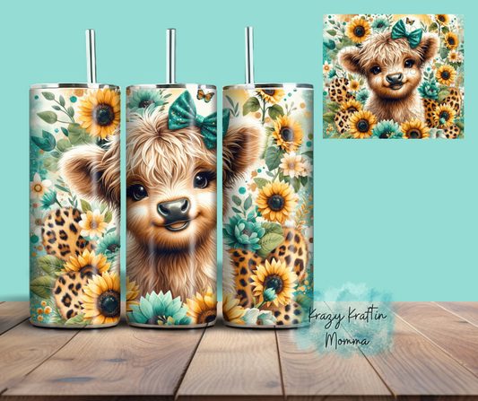 Teal Highland Cow Tumbler