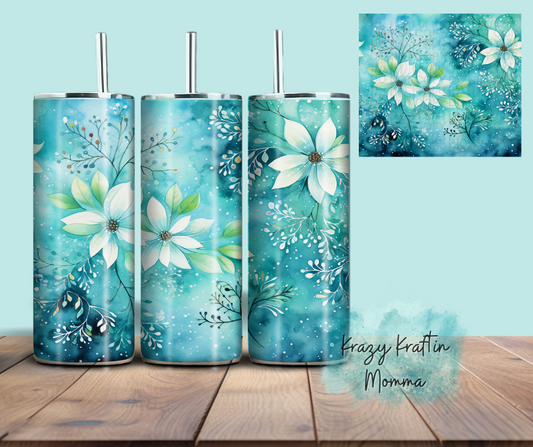 Teal and White Floral Tumbler