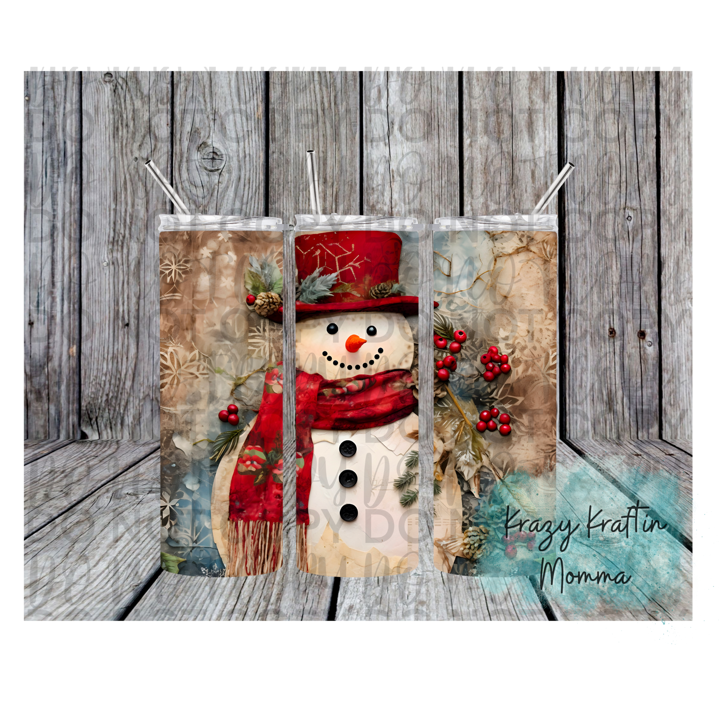 Vintage Rustic Snowman Tumbler