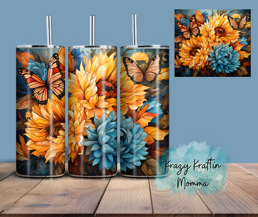 Watercolor Sunflower Butterfly Tumbler